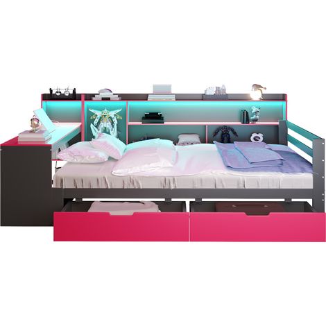 Letto matrimoniale 140x200 cm nero e rosso con scrivania e contenitori - CHICFURN (1/5)