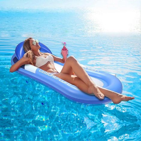 Matelas flottant de piscine avec appui-tête, radeau de lac, hamac aquatique portable (1/5)