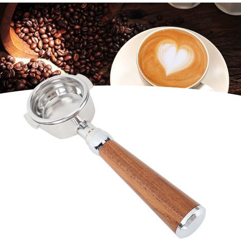 Portafiltro sin fondo de 58 mm con mango de madera negro, compatible con Expobar E61 Flair 58 Sanremo Faema Tracwood – Portafiltro de espresso sin fondo de 58 mm fabricado en acero inoxidable y palisa (1/5)