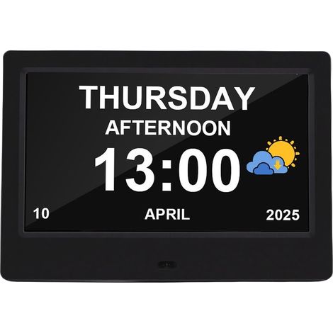 Horloge Calendrier Numérique de 7 Pouces, Affichage à intensité Variable Automatique avec Rappels, 12 Alarmes Personnalisées, Lecture USB pour Les Personnes âgées, Facile à (Prise UE) (1/5)