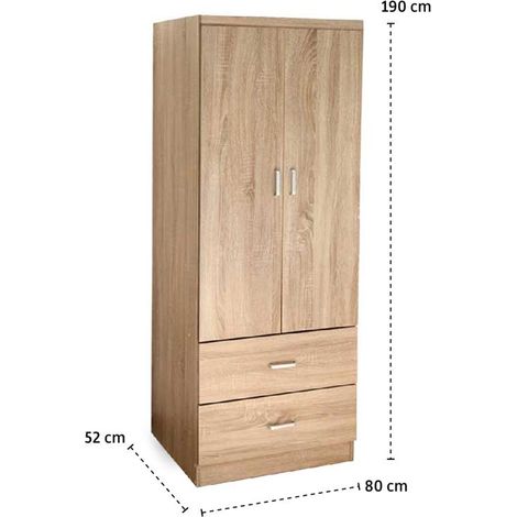 Armadio Atena 2 ante con cassetti  legno rovere naturale truciolare 80x52x190 cm (1/3)