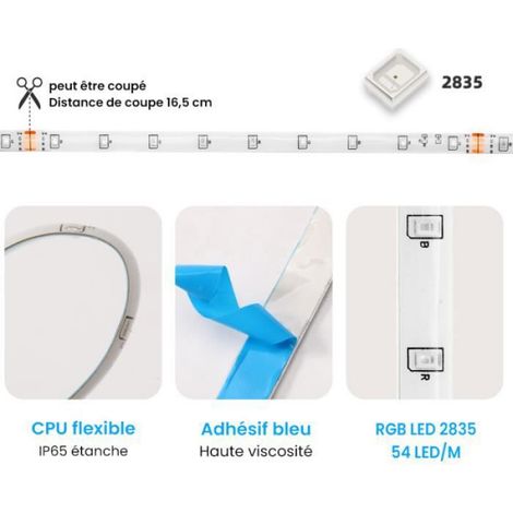 Ruban LED RGB - - 15M - 2835 54 LEDs/M - Contrôle APP et Télécommande - IP65 Étanche (1/4)