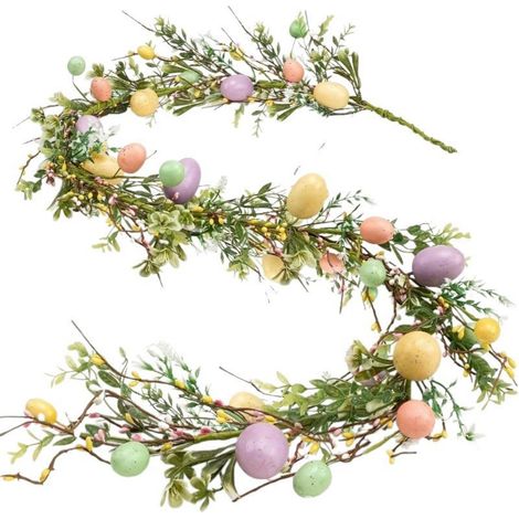 Guirlande De Pâques - Guirlande Printanière Avec Œufs De Pâques Faux Feuillage Et Baies - Pour Décoration De Cheminée D'Arche De Table Ou D'Arbre - 170 Cm (1/5)