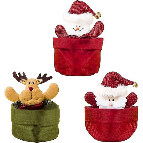 Lot de 3 sachets cadeaux Père Noël, bonhomme de neige et renne, décorations de fête à la maison, articles de Noël (1/5)