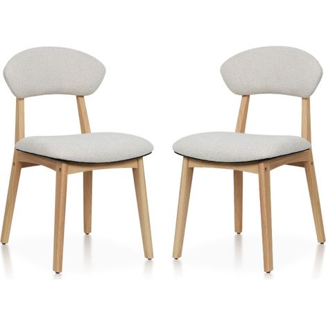 Lot de 2 chaises LINA en bois naturel d'hévéa et tissu chiné rembourré (1/5)