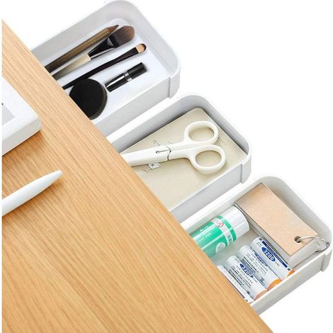 Organisateur de bureau caché 3 pièces pouRôtiroir auto-adhésif, tiroir de bureau de base pour étui à crayons, Boîte à stylos pouRôtiroir blanc, bureau caché pour table de bureau-Fei Yu (1/5)