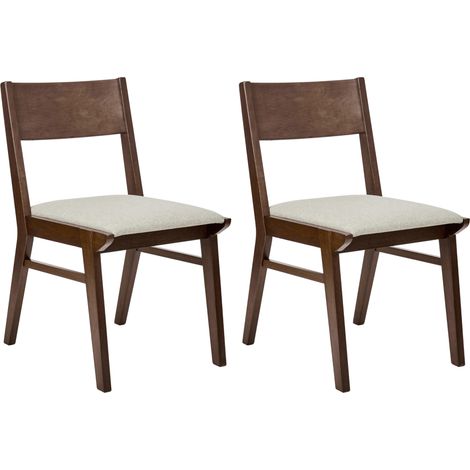 Conjunto de 2 sillas de comedor retro tradicional sin reposabrazos asiento de tela beige estructura de madera maciza oscura Enola (1/5)