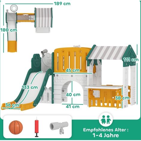 Aire de jeux intérieure 189x180x111 cm en plastique jaune, toboggan pour enfants – MEUBLIV (1/5)