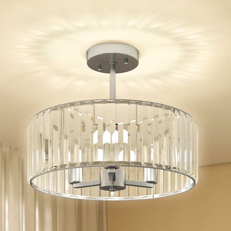 Modern Crystal Ceiling Light Fixture Semi Flush Mount Chandelier for Living Room Bedroom Hallway Dining Room E14 Base 3 Lights Silver (1/5)