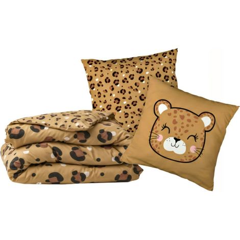 Parure de Lit Imprimé Floral Housse de Couette 240x220cm + 2 Taies d'Oreiller 63x63cm coton motif Léopard - KUMBA