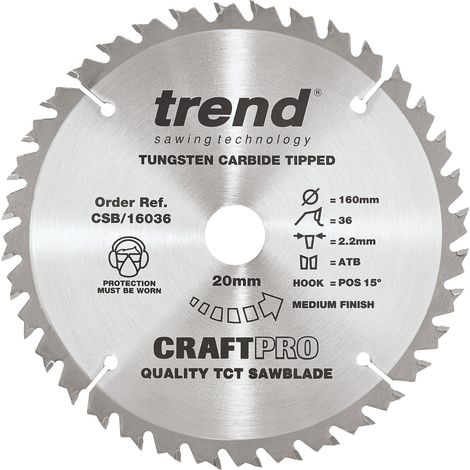 Trend CSB/16036 Craft Saw Blade 160mm X 36 Teeth X 20mm Festool TS55 Scheppach (1/3)