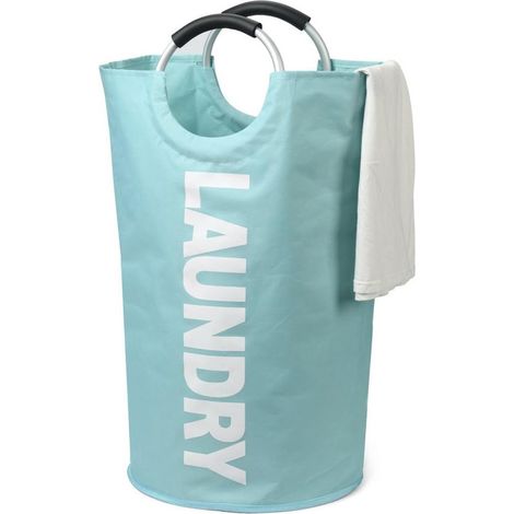 Panier à linge souple 90L bleu clair tissu Oxford durable dimensions 38 x 79 cm poignées en aluminium avec éponges souples rangement pratique (1/5)