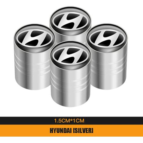 (Argent A) 4 bouchons de valve de pneu en métal pour voiture, compatibles avec I30, I20, IX35, I40, Tucson, Getz, Sonata, Veloster, Elantra, Solaris, Creta, Accent et Santa Fe (1/5)