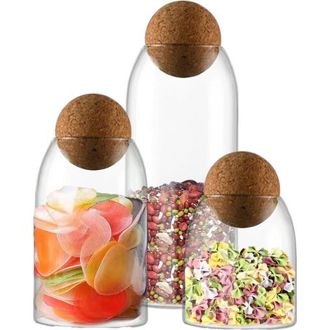 Bocaux de Stockage en Verre avec Couvercles - Récipient Hermétique pour Sel Lot de 3 Bocaux Transparents pour Épices Sucre Café Aliments Secs Cuisine Salon Bureau Chambre (1/5)