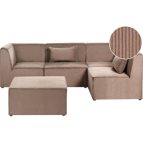 Modular Left Corner 4 Seater Sofa Sand Beige Corduroy with Ottoman 4 Seater Sectional Sofa Modern Design LEMVIG