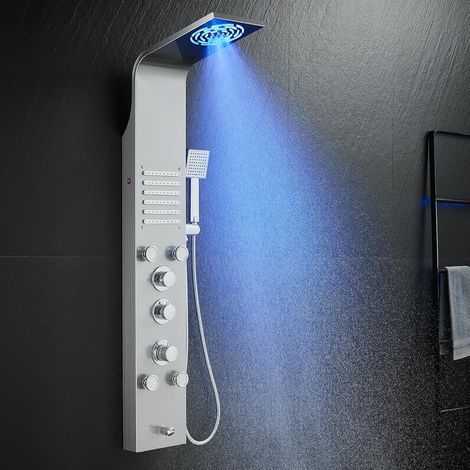 Colonne de Douche Thermostatique 38°C en Acier Inox 304 - Panneau de Douche Hydromassant 6 Fonctions avec Lumières LED, Buses de Massage et Douchette (1/5)
