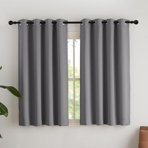 Rideauxs Occultant Court Thermique Petit Panneaux Draperies à Oeillets Lumineux Bloquer Decoration pour Cuisine Chambre, Largeur 140 x Hauteur 145cm, Gris Foncé, 2 Pièces (1/5)