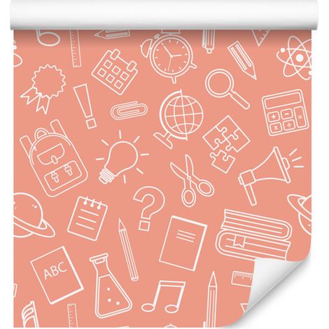 Papier peint Fournitures scolaires Corail pour salon et chambre 50x1000 cm (1/5)