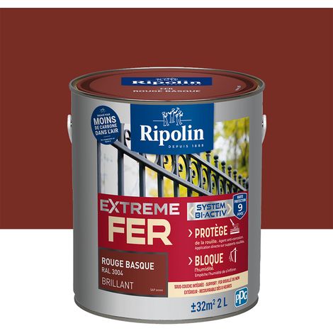 Ripolin – Peinture pour fer extérieur 2L – Brillant – Rouge basque RAL 3004 – Protection anti-corrosion – Application facile sur supports rouillés (1/5)