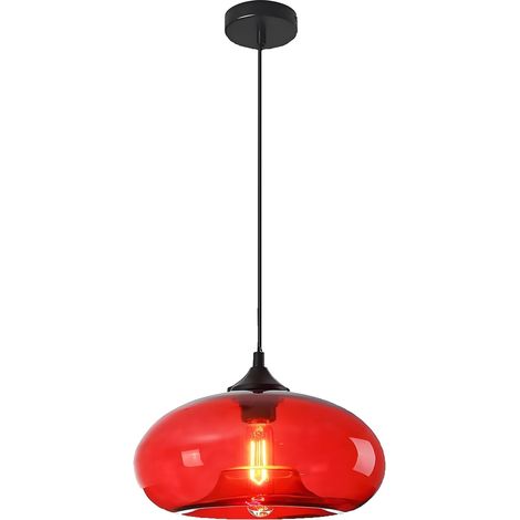 Lustre rond en verre coloré de style industriel rétro avec lumière chaude T10LED2W, lustre en verre pomme rouge (1/5)