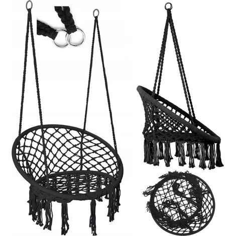 Columpio colgante Stork's Nest para jardín, estilo bohemio, 120 cm, color negro (1/5)