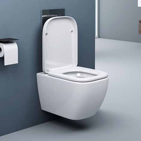 doporro WC Sospeso Sanitari Sospesi Filomuro in Ceramica Bianco con Copriwc Soft Close Chiusura Ammortizzata e Sciacquone Profondo WC Design Moderno Senza Bordi Aachen101 (1/5)