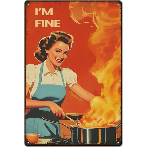 Plaque Metal Vintage « Je Vais Bien » pour la Cuisine Affiche Rétro en Métal Art de Campagne Plaque Murale Decorative de Cuisine Feu Décoration de Chambre à Coucher Vintage Decoration (1/5)