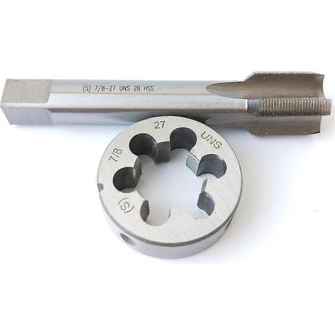 Jeu de tarauds et filières 7/8-27 UNS HSS, taraud machine, filière ronde, filetage à droite (1/2)