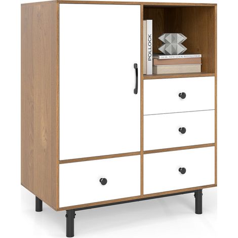 Buffet de rangement avec 4 tiroirs et niche ouverte, meuble d’appoint style naturel pour salon (1/5)