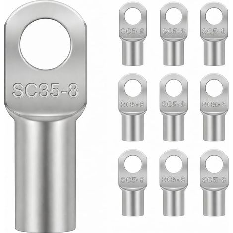 WEBMATEL 10 Terminales de Cable Tubular 35mm con Ojal de Cobre Estañado M8 para Batería Coche, Moto, Barcos (1/4)
