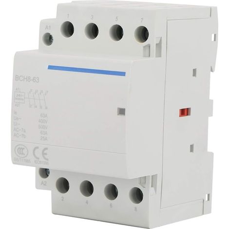 Contacteur AC domestique, 4P 63A 24V/230V 50/60Hz 4 pôles 2NO Tension de bobine 35mm Montage sur rail DIN(AC24V) (1/5)