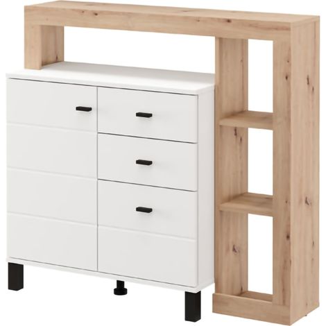 Credenza Coloni, Madia 4 Ripiani, 3 Cassetti, Un'anta, 106x35x101h cm Bianco Opaco