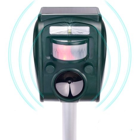 Répulsif à ultrasons solaire pour chats et chiens d'extérieur, étanche, répulsif à ultrasons pour chats nuisibles pour la protection du jardin, 5 modes réglables