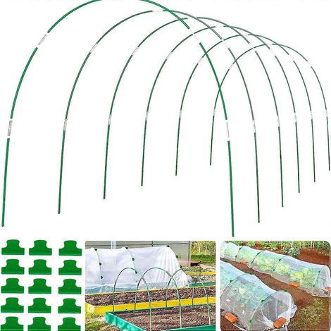 Kit de 36 arceaux de serre pour culture en tunnel, comprenant 6 ensembles d'arceaux de 2,6 m de long, en fibre de verre antirouille pour potager surélevé. (1/4)