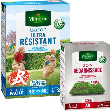 Gazon Ultra Résistant - Label Rouge - 1 kg + Soin Regarnissage Universel 2 en 1 - 500 g Vilmorin (1/2)