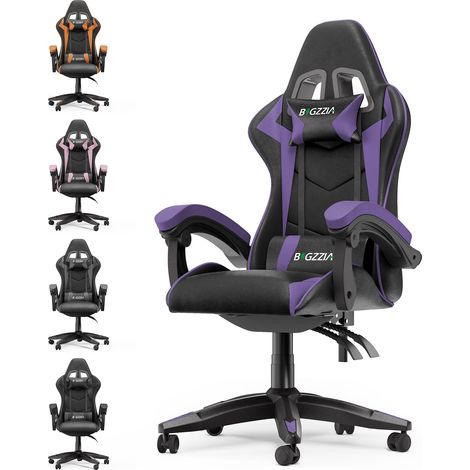 Chaise Gaming - Chaise de jeu ergonomique - Soutien Lombaire et Appui-tête - Inclinable réglable & Hauteur - jusqu'à 136Kg - Noir et violet