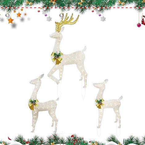 Décorations de Piquets de Jardin de Noël 3 Pièces Luminaires LED Résistants Renne de Noël Lumineux Pour Maison Sol Pelouse Jardin (1/5)
