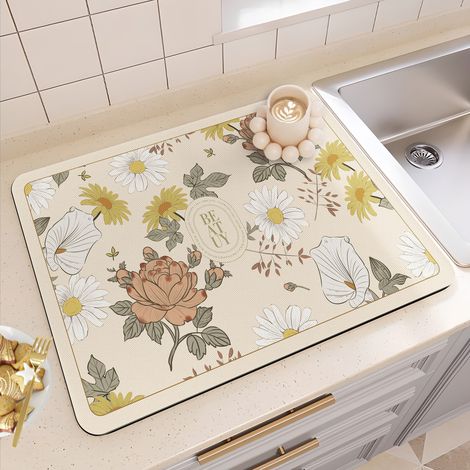 Tapis absorbant et antidérapant pour cuisine – Tapis d’égouttement isolant pour plan de travail, résistant aux taches et facile à nettoyer – 40 × 50 cm-lsw