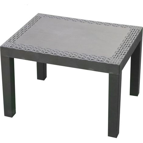 Gartentisch anthrazit mit Rattan Optik - 59 x 46 cm - Kunststoff Garten Beistelltisch - Balkontisch Terrassentisch Esstisch klein wetterfest für Außen