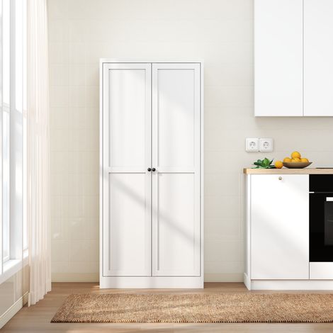 Weißer Metall Vorratsschrank für die Küche mit 4 höhenverstellbaren Einlegeböden, stabiler freistehender Lebensmittelschrank für Küche, Vorratskammer und Wohnzimmer, Maße H155 × B70 × T35 cm (1/5)