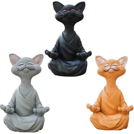 1 Figurine Chat Bouddha,Résine,Style Contemporain,Décoration Jardin,Méditation (1/4)