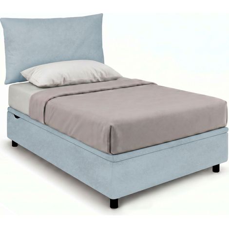Letto 1 Piazza e Mezza Contenitore Imbottito 120x200 cm Microfibra Azzurro Boxmax Testata Soft (1/5)