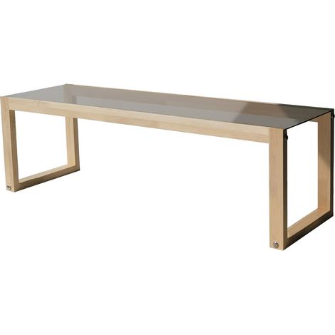 Petit meuble TV en bois massif naturel et plateau en verre trempé Darone 130cm (1/5)