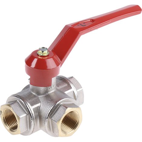 Robinet à boisseau sphérique à alésage réduit en Laiton BSP 3/4" Poignée Rouge 3 voies ( Prix pour 1 )