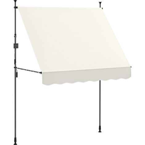 Store banne rétractable manuelle 200 x 120 x 210-310 cm pour balcon et terrasse, hauteur réglable et manivelle, couleur crème