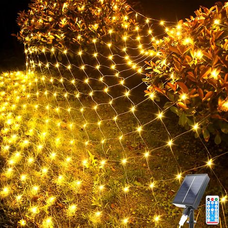 Filet lumineux solaire d'extérieur à 192 LED, 2 x 2 m, filet lumineux étanche avec 8 modes, télécommande, filet lumineux en fil de cuivre pour sapin de Noël, pelouse, clôture, buissons, mur (1/5)