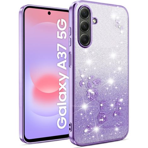 Funda para Samsung Galaxy A37 5G, Flor con purpurina, color morado (1/3)