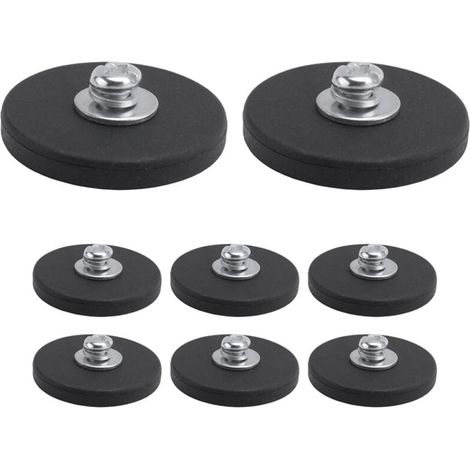 Lot de 8 aimants en néodyme avec revêtement en caoutchouc, base magnétique anti-rayures, diamètre 43 mm, filetage mâle M6, noir (1/4)