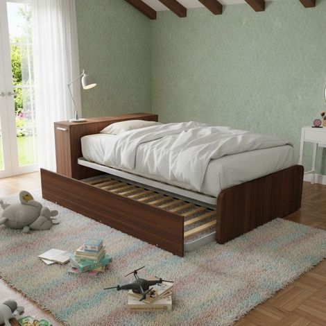 Letto una piazza e mezza 120x190 con contenitore e secondo letto estraibile - Noce canaletto