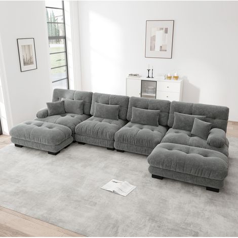Modulares Ecksofa grau aus Chenille mit beweglichen Ottomane(n) und Cloud-Komfort (1/5)